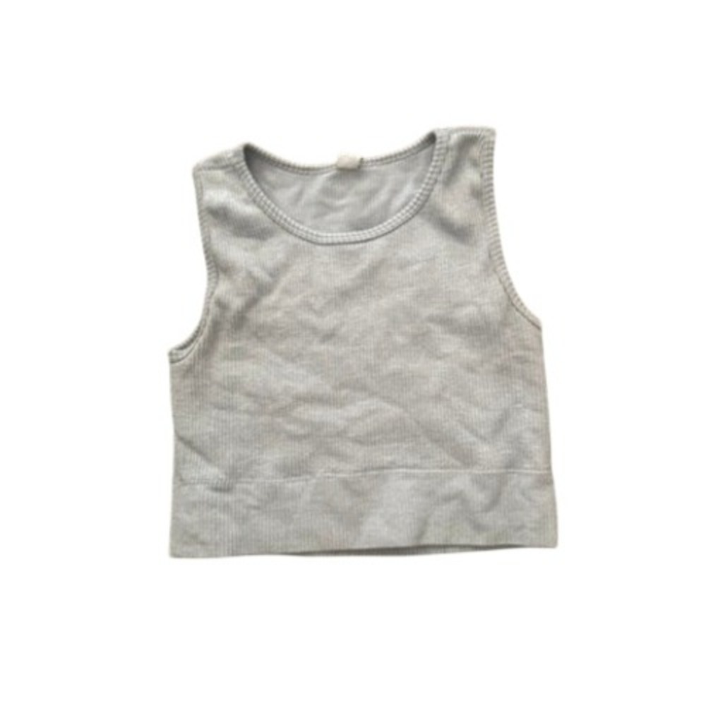 Yogalicious Womens Ribbed Crop Tank Top Light Blue Gray Seamless Gym Yoga Small